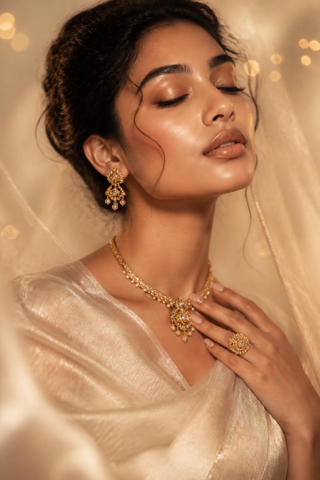 Bochraa beauty editorial portrait in champagne light